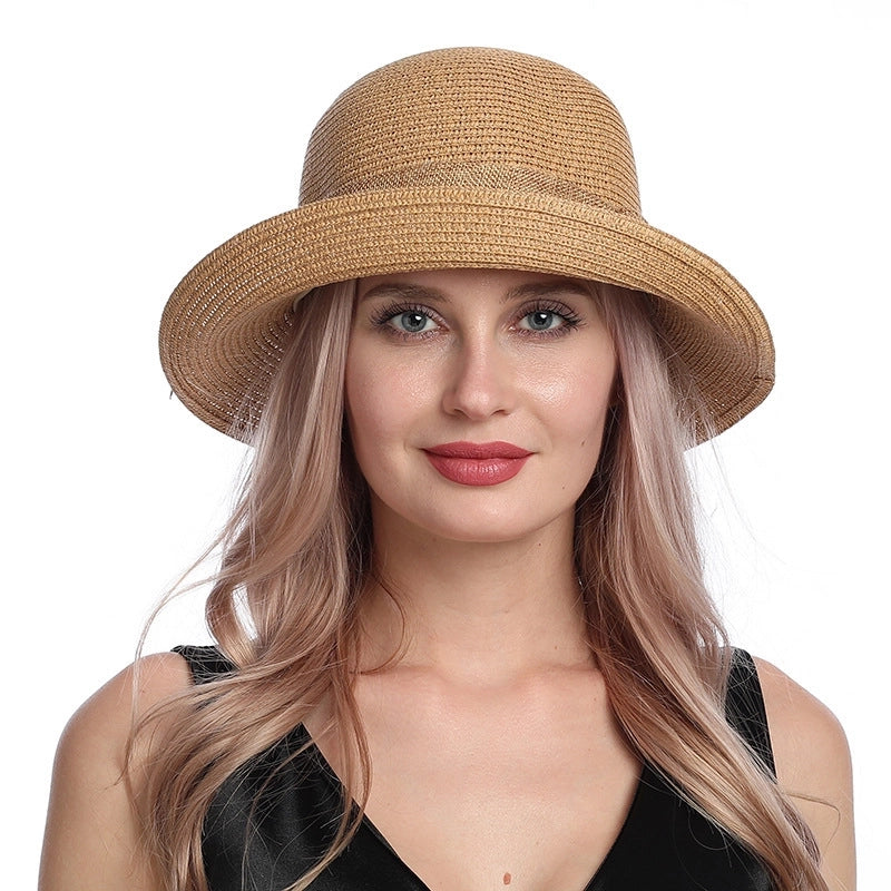 Women's Casual Retro Solid Color Bowknot Crimping Straw Hat
