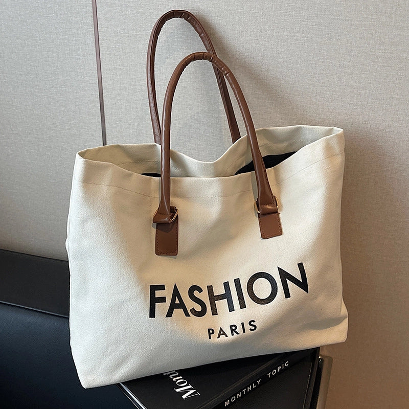Women's Large Canvas Letter Classic Style Square Open Tote Bag