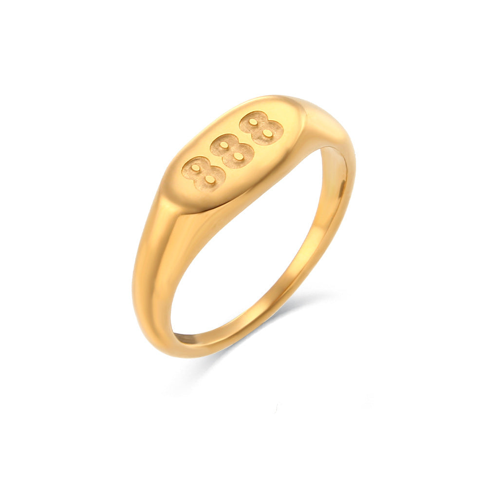 Women Fashion Number Text Letter Stainless Steel 18K Gold Plated Rings