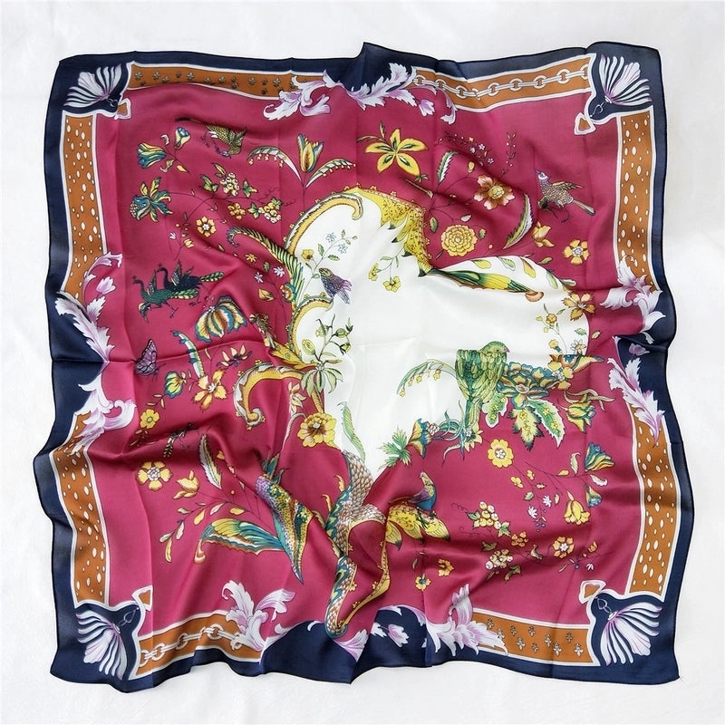 Women's Sweet Color Block Satin Printing Silk Scarves
