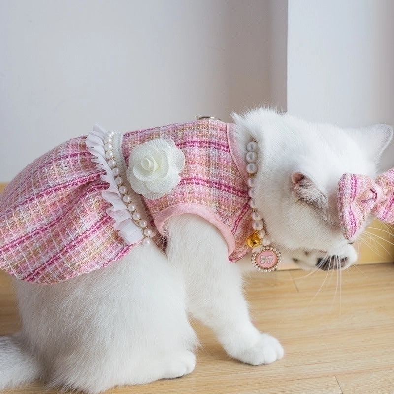 Cute Polyester Plaid Bow Knot Pet Clothing