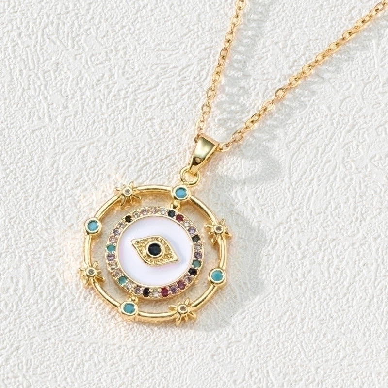 Fashion Devil's Eye Copper Gold Plated Zircon Pendant Necklace In Bulk
