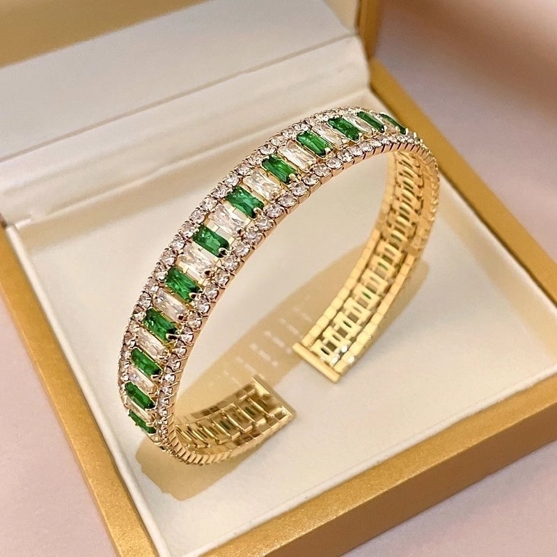 Minimalist Letter Solid Color Copper Zircon Bangle In Bulk