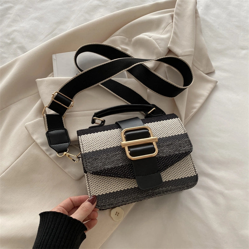 Women's Pu Leather Stripe Classic Style Sewing Thread Square Magnetic Buckle Flip Cover Crossbody Bag