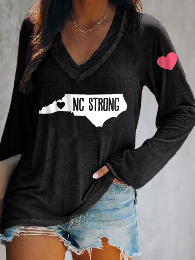 Women's NC Strong Printed V-Neck Long Sleeve T-Shirt