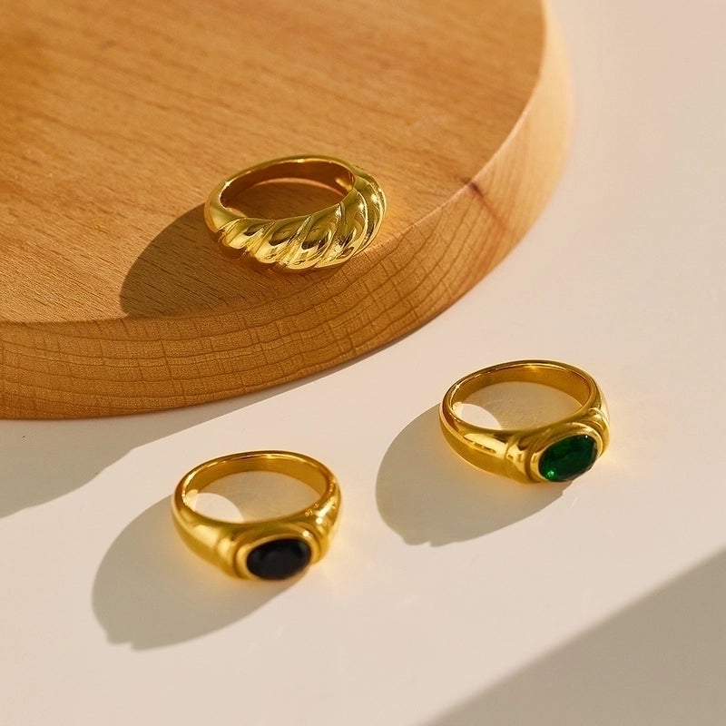 Vintage Style Baroque Style Minimalist Oval Twist Stainless Steel Titanium Steel Inlay Zircon Rings