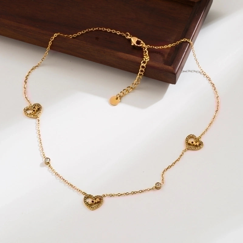 2 Pieces Vintage Style Minimalist Round Heart Shape Butterfly Stainless Steel Plating Inlay Zircon 18k Gold Plated Necklace