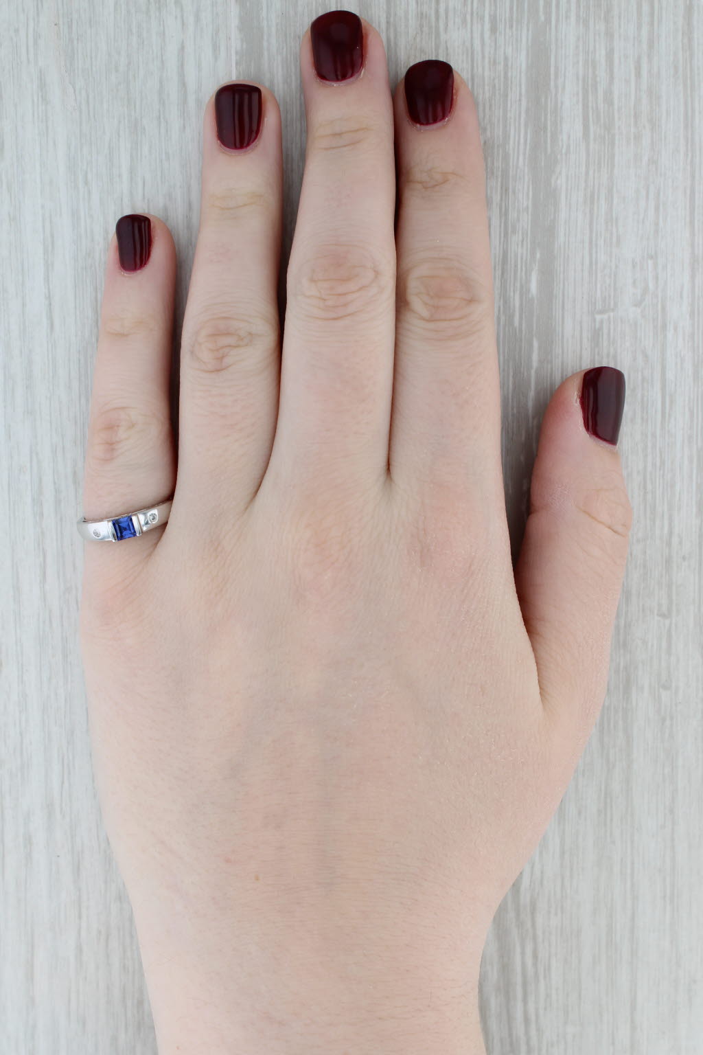 0.41ctw Lab Created Blue Sapphire Diamond Ring 10k White Gold Sz 6.5 Engagement