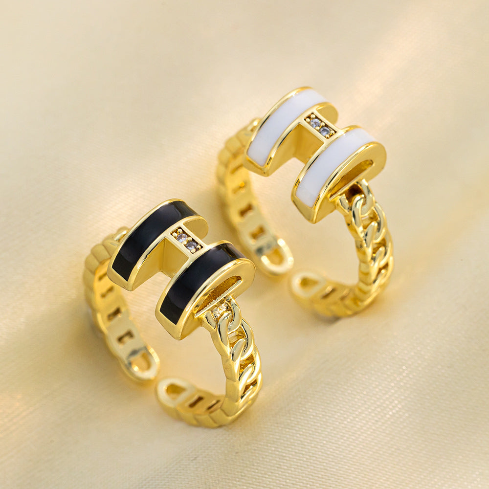 Sweet Fresh Personality Trend Black H Ring Hollow Bracelet