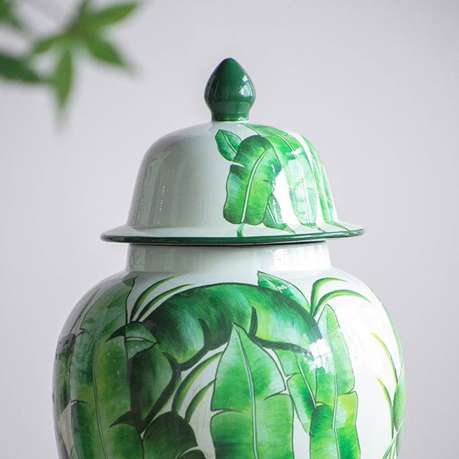 Chantilly Ginger Jar With Lid XL - Green Leaves