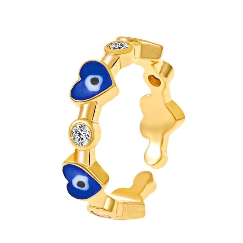 Lady Fashion Shiny Devil's Eye Heart Shape Flower Copper Plating Inlay Artificial Rhinestones Artificial Pearls Zircon Open Ring Rings