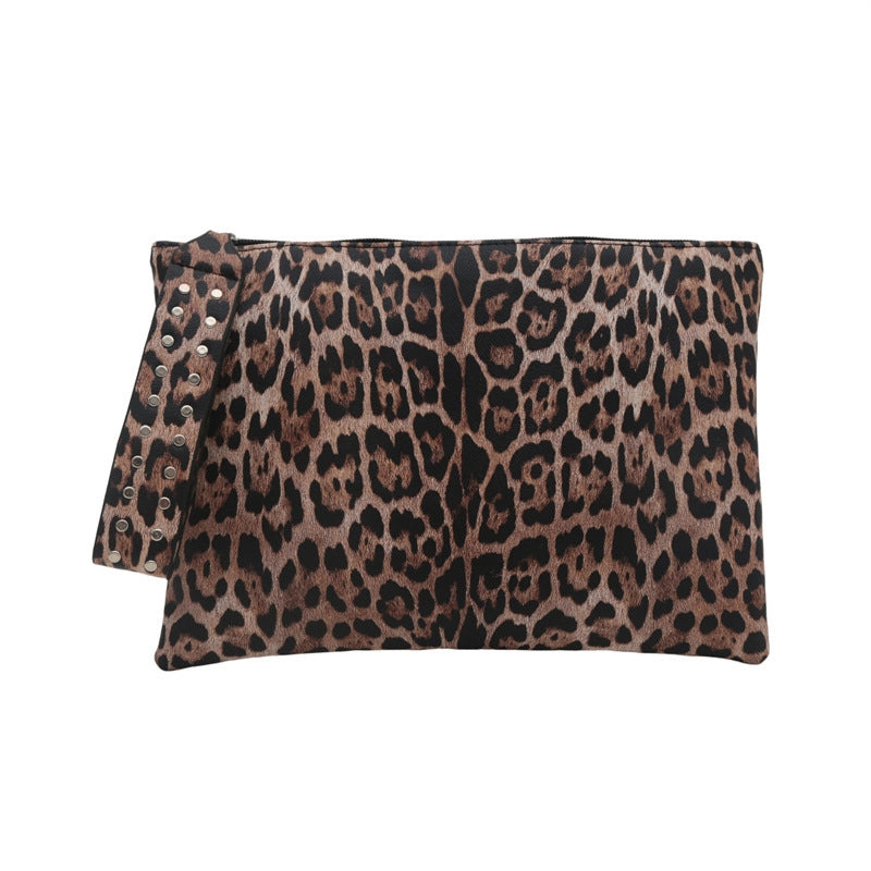 Black Brown Coffee Pu Leather Leopard Sewing Thread Square Clutches