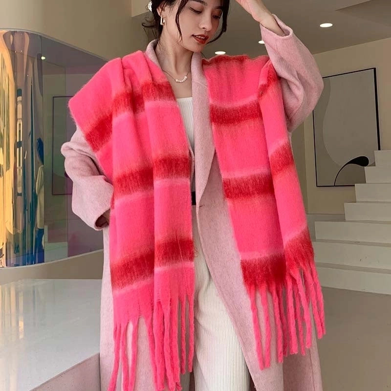 Autumn And Winter New AC Scarf Plaid Fashion Contrast Color Matching Imitation Cashmere Scarf Shawl Scarf Western Style
