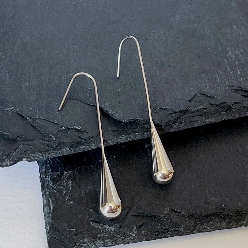 1 Pair Minimalist Water Droplets Titanium Steel Plating Drop Earrings