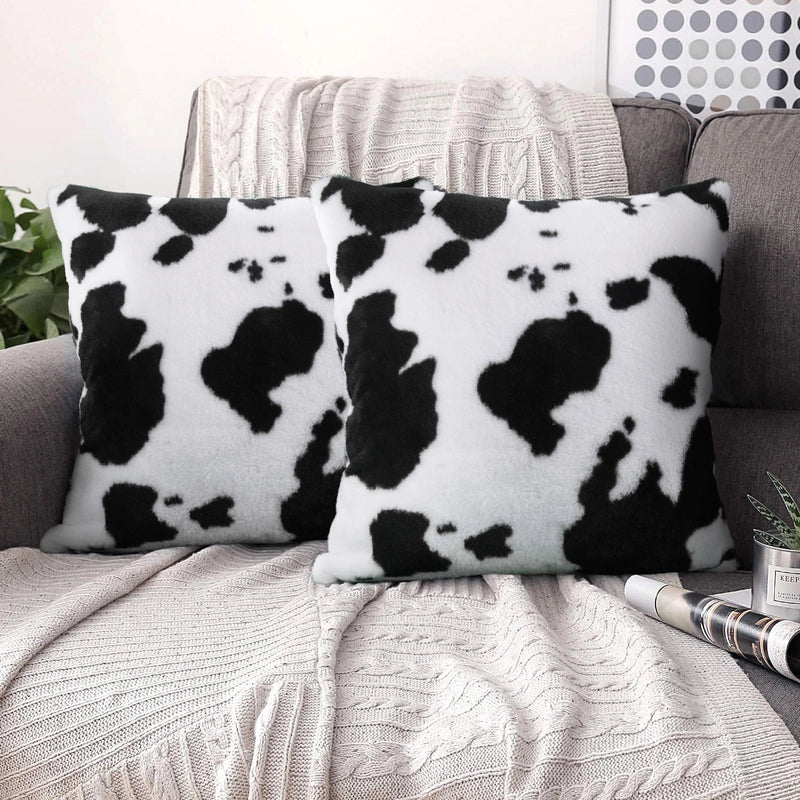 Cow Pattern Plush Pillowcase Animal Pattern Short Velvet Sofa Cushion Car Cushion Pillowcase