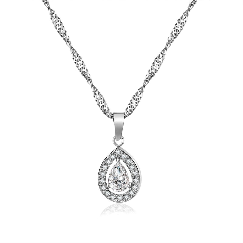 Titanium Steel Minimalist Classic Style Inlay Water Droplets Zircon Pendant Necklace