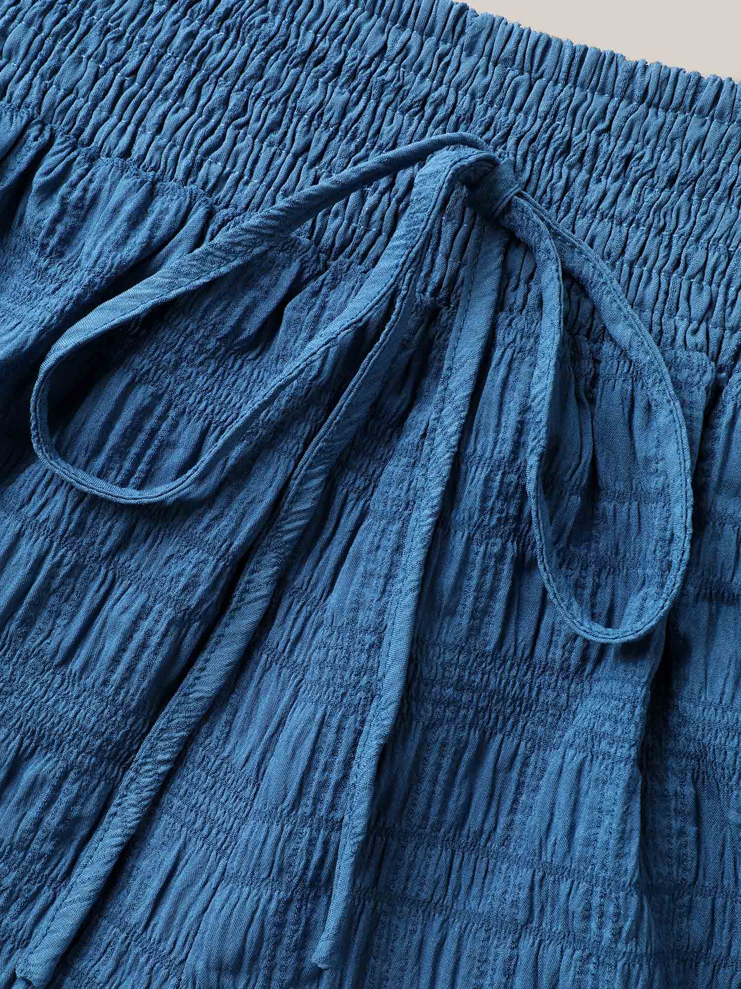 Textured Shirred Waist Tie Shorts