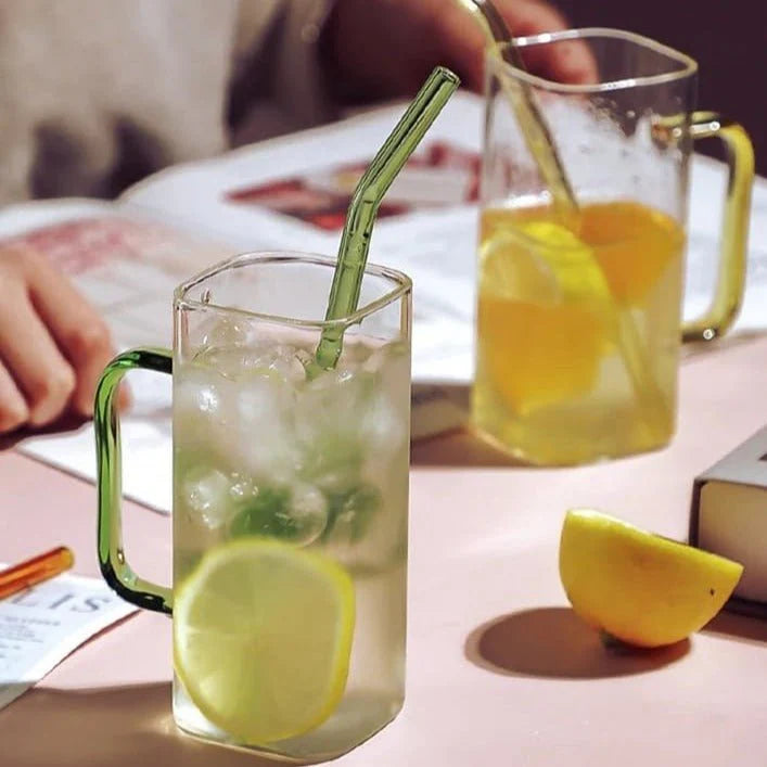 Square Glass Cup With Bamboo Lid and Straw