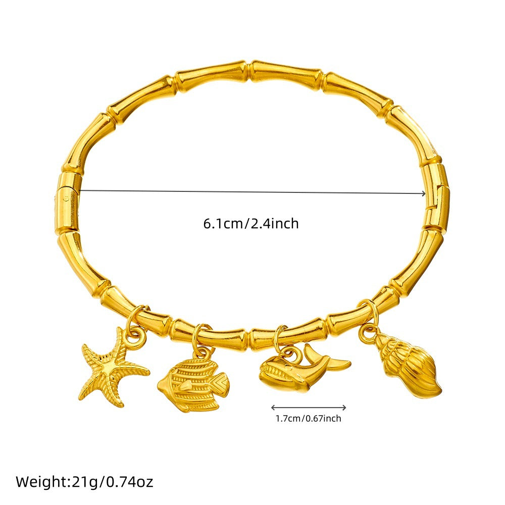 Niche Fashion Gold-Plated Stainless Steel Ocean Style Accessories Tropical Fish Starfish Butterfly Conch Bamboo Bracelet