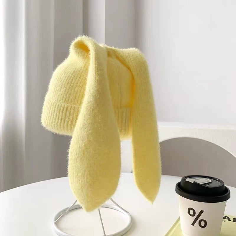 New Long Ears Rabbit Knitted Hat For Women Winter Warm Cute Skin-friendly Soft Faux Mink Wool Hat