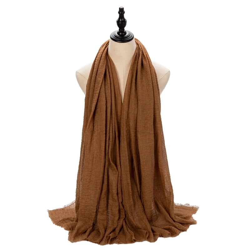 Hot Selling Women's Cotton And Linen Solid Color Baotou Scarf Cover Pleated Short Beard Headscarf