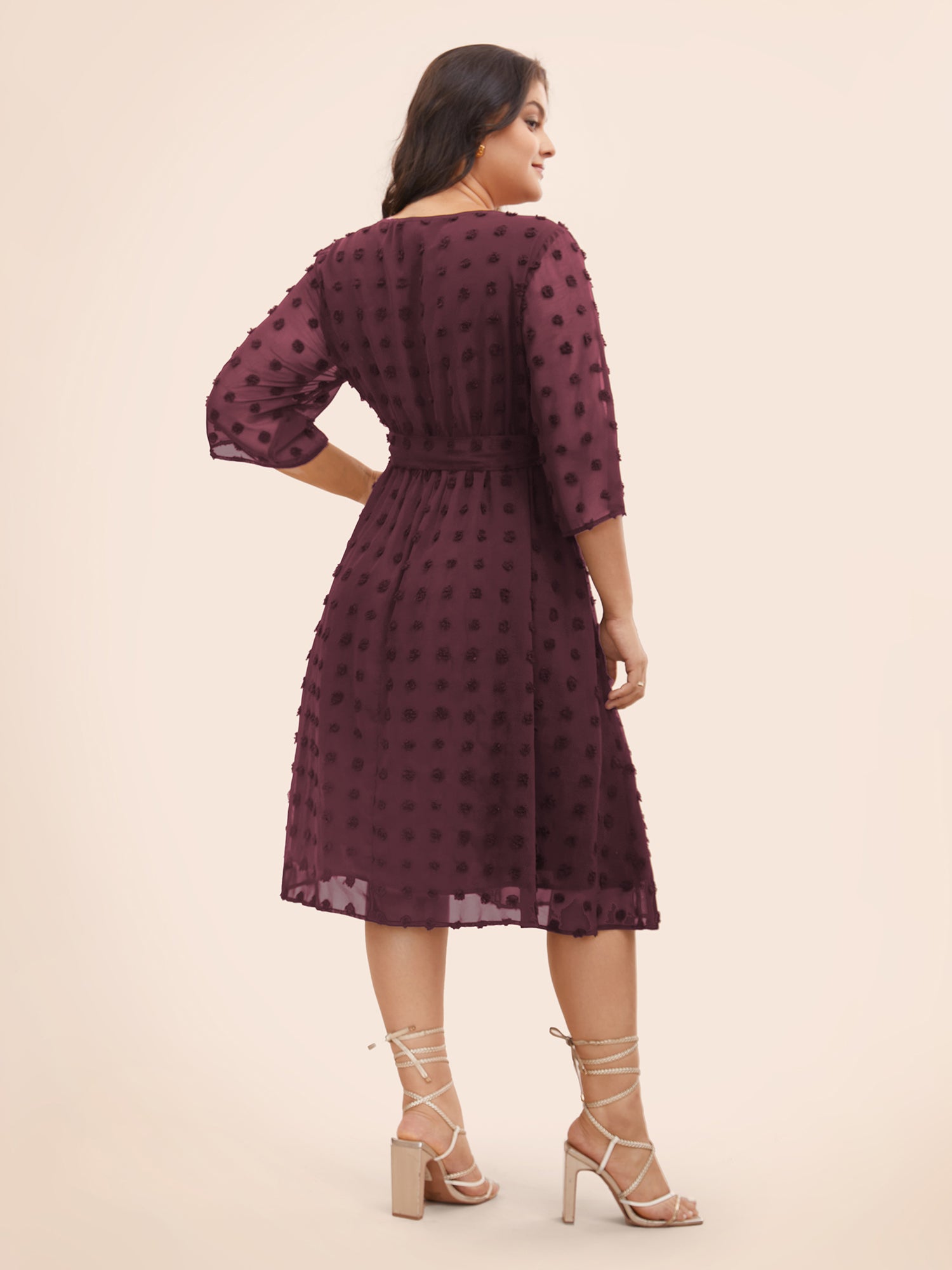 Chiffon Jacquard Patchwork Mesh Keyhole Dress