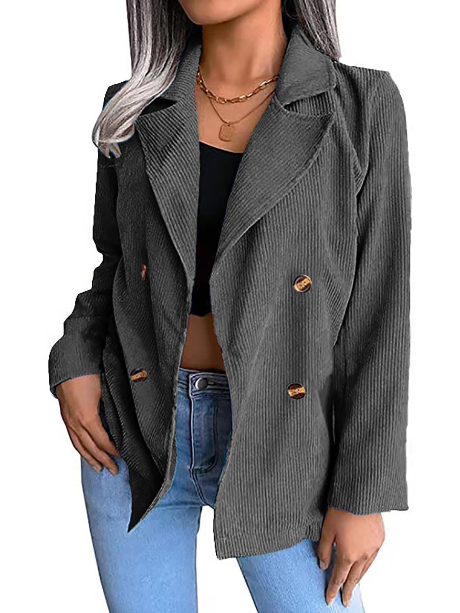 Solid Color Corduroy Fashion Double-Breasted Jacket