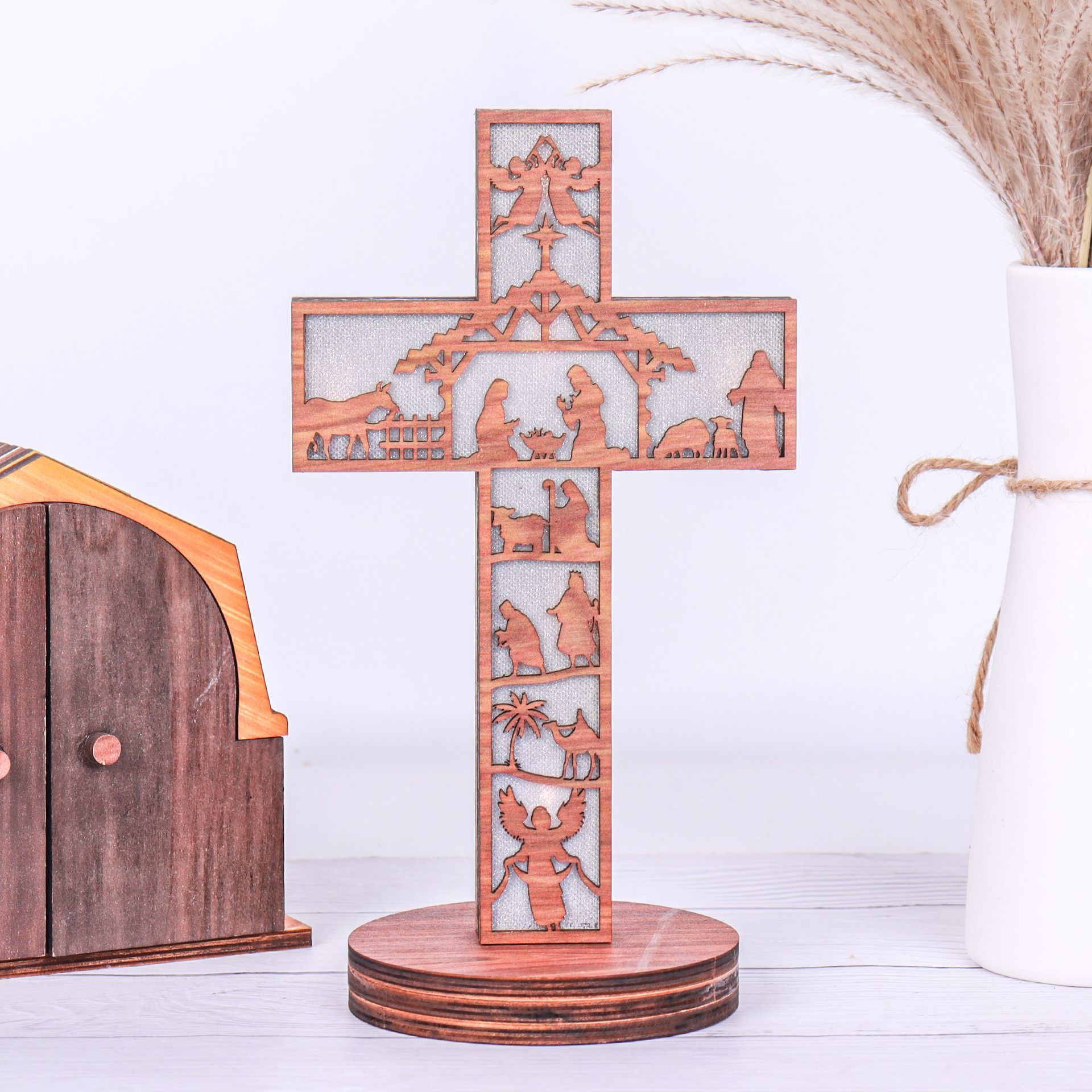 3D Wooden Nativity Scene Book Display With Light