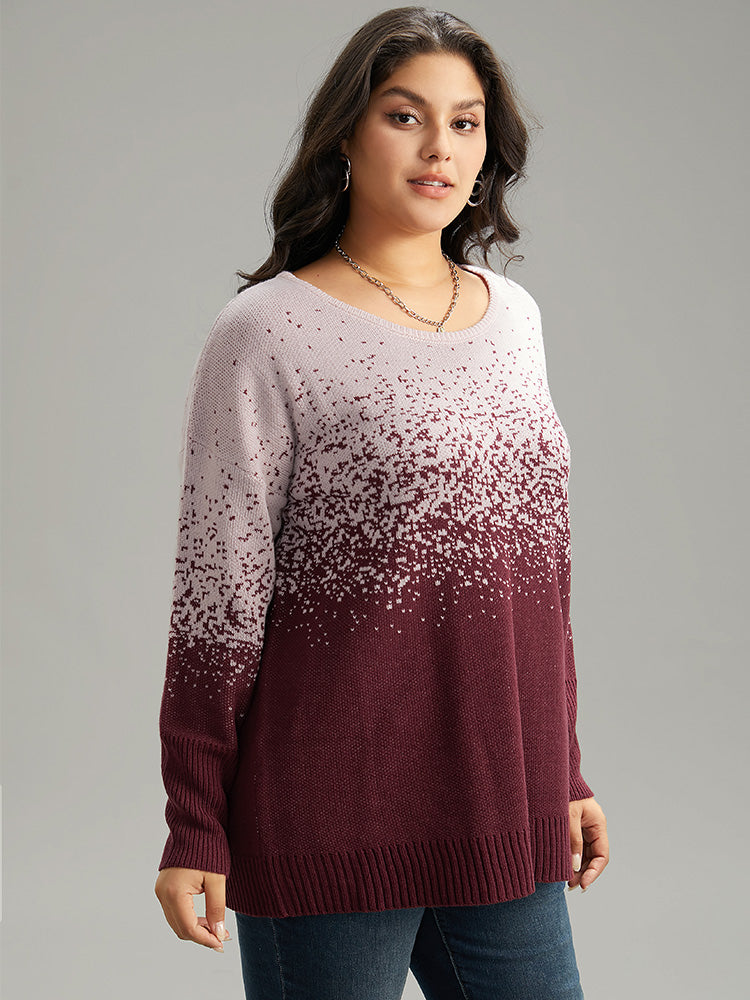 Ombre Contrast Heather Round Neck Pullover