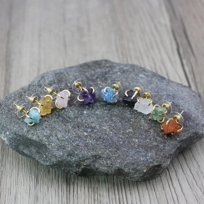 1 Pair Minimalist Irregular Inlay Gem Natural Stone Ear Studs