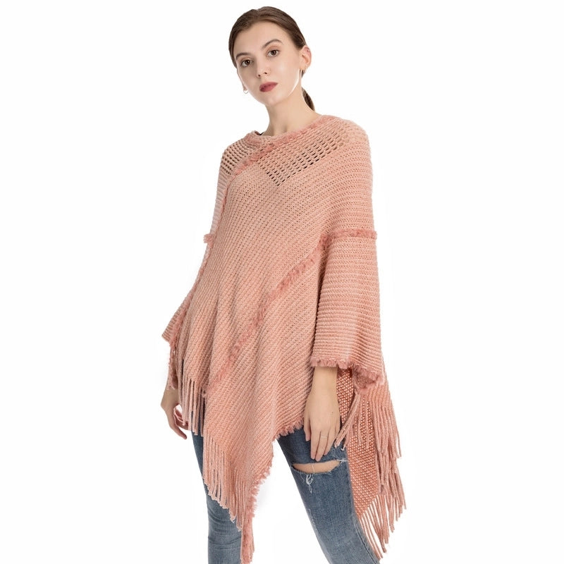 Tassel Knitted Shawl Women Autumn And Winter New Chenille Cashmere Pullover Cape Spot