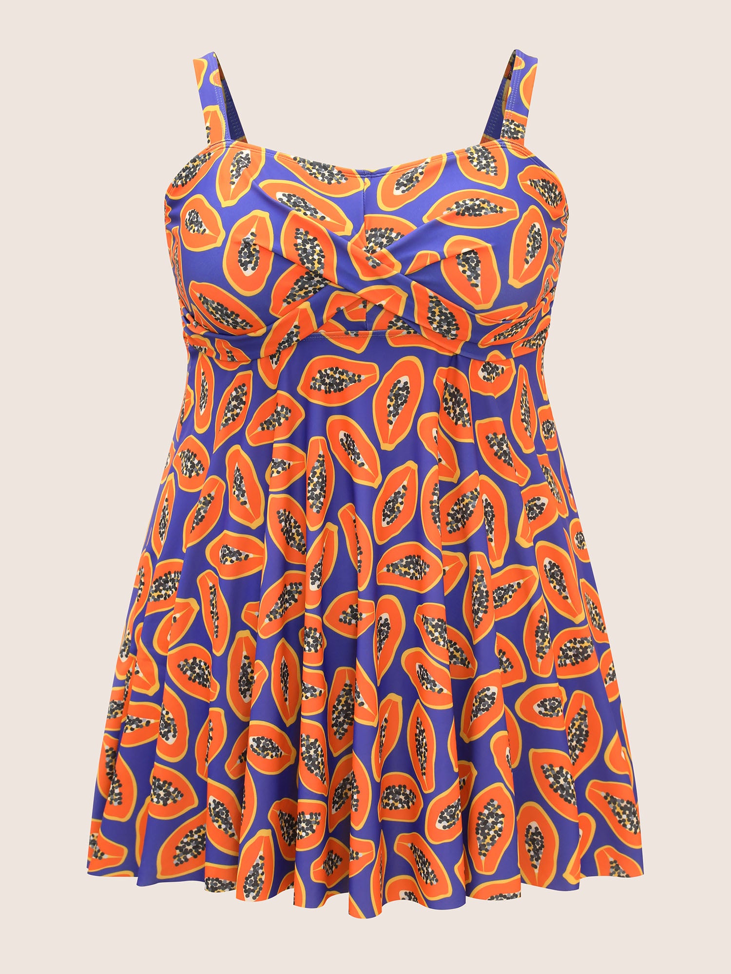 Fruit & Vegetable Print Crossover Cami Swim Dress