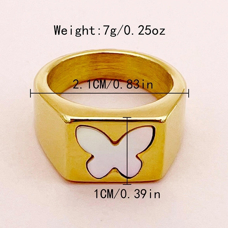304 Stainless Steel 14K Gold Plated Modern Style Plating Inlay Round Moon Butterfly Shell Rings