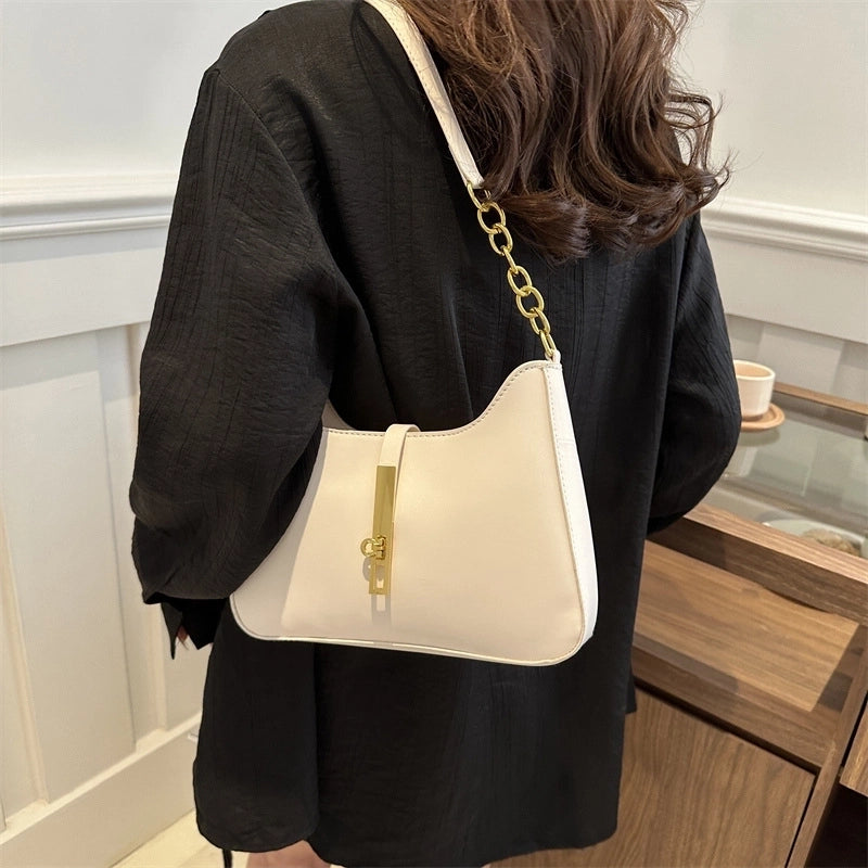 Women's Medium Pu Leather Solid Color Elegant Dumpling Shape Lock Clasp Underarm Bag