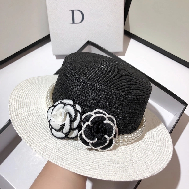 Women's Elegant Pastoral Minimalist Color Block Flowers Big Eaves Straw Hat