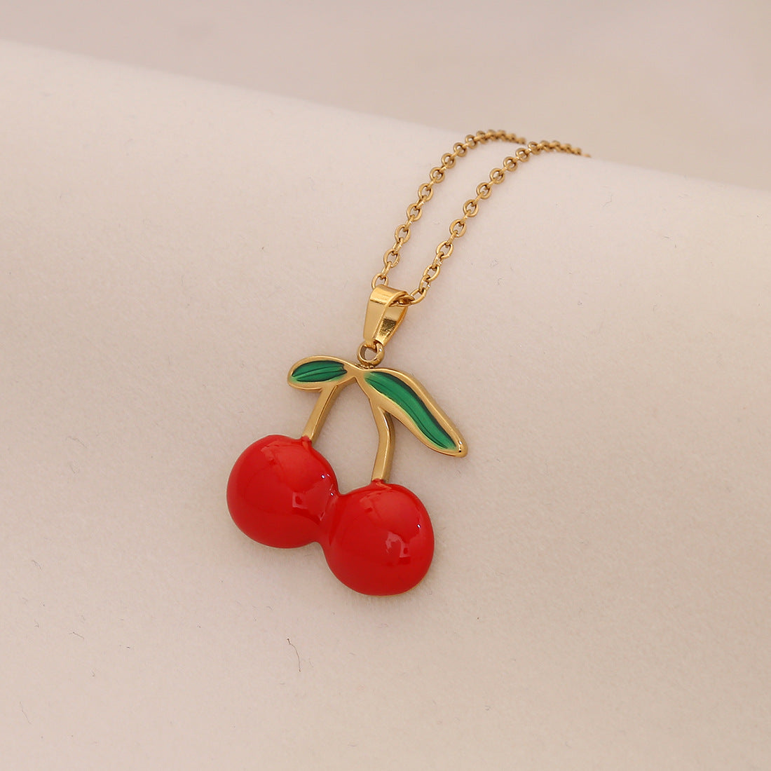 Fruit Series Cherry Strawberry Pendant Necklace Titanium Steel Banana Apple N1570