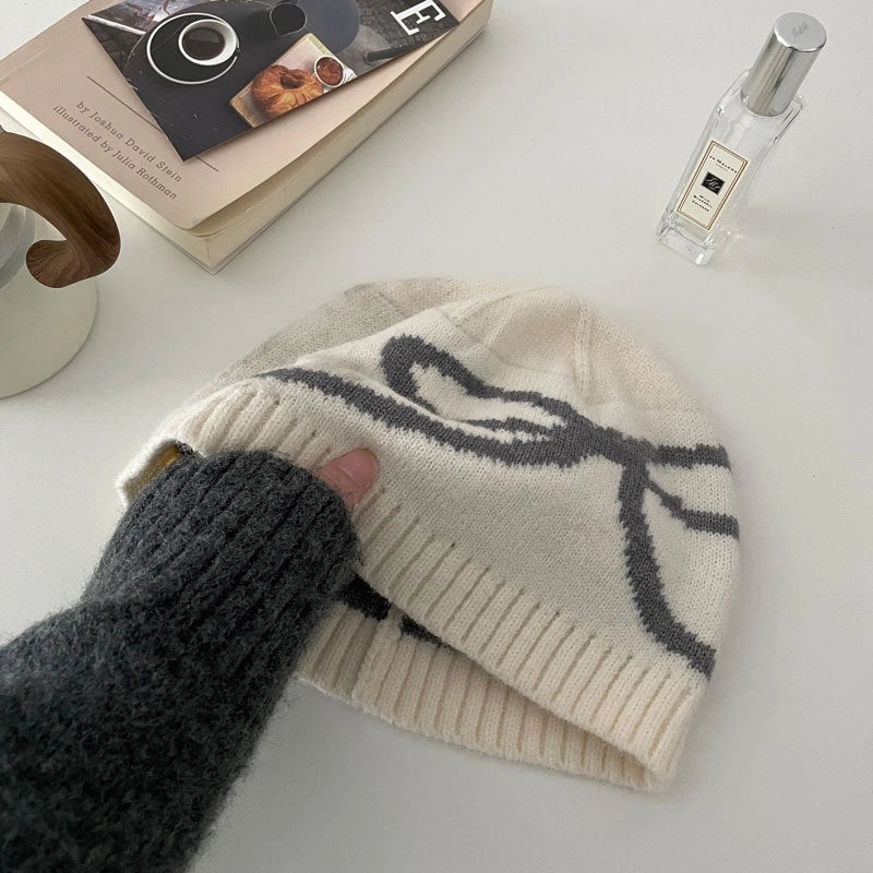 Women's Casual Minimalist Bow Knot Polyester Scarf Hat Wool Cap
