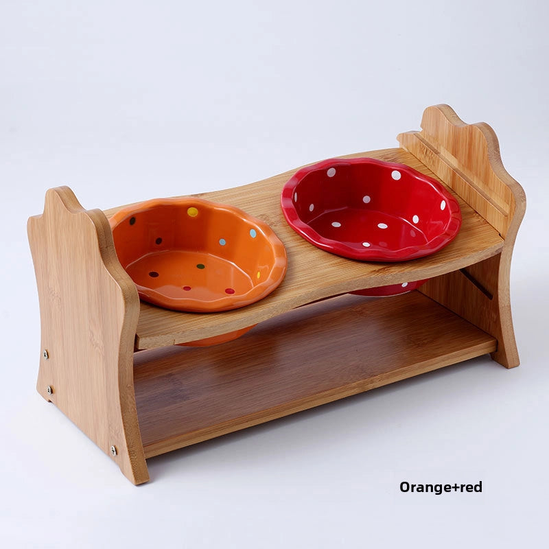 Ceramic Cat Bowl Stand Neck Protection Anti-black Chin Feeding Bowl Small Dog Teddy Inclined Cat Food Supplies