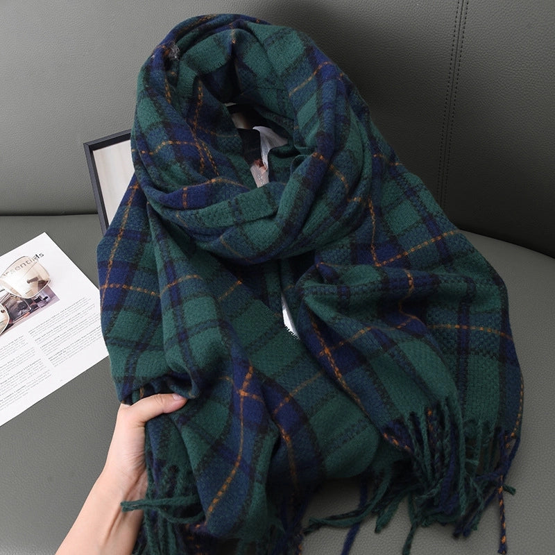 Women's Basic Plaid Polyester Scarf