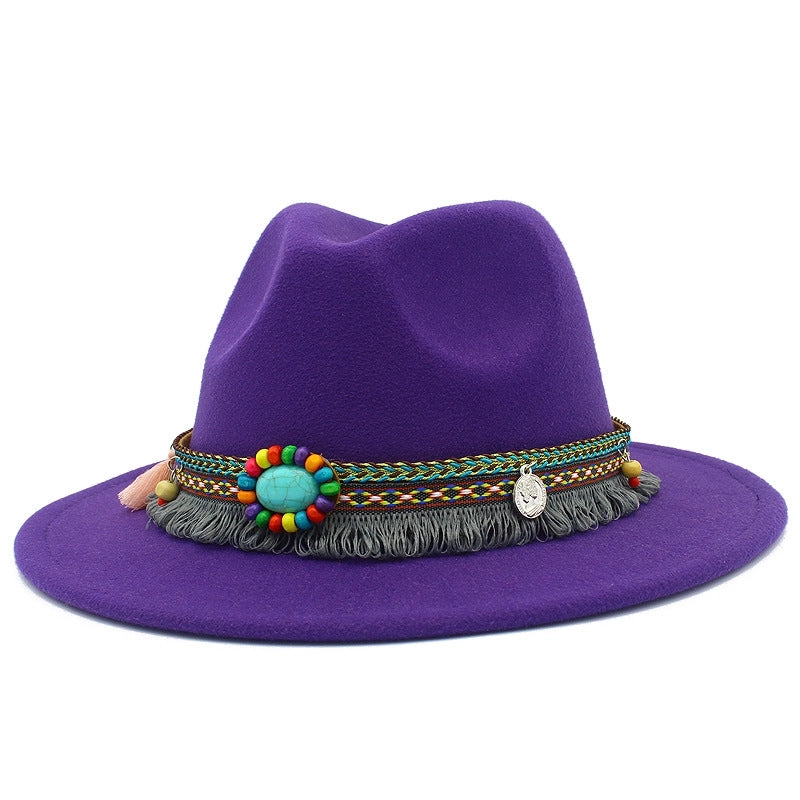 Lightweight New Jazz Hat Men's And Women's Retro Ethnic Style Top Hat Woolen Gentleman Hat Felt Hat