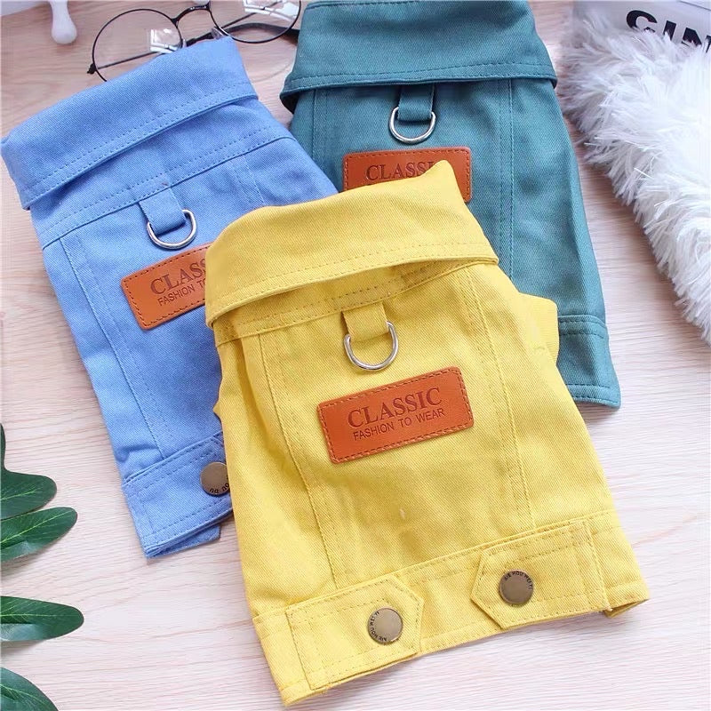 Solid Color Denim Dog Harness Jacket