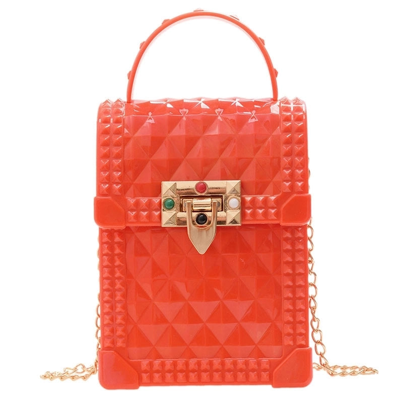 Women's Mini Silica Gel Lingge Fashion Square Lock Clasp Crossbody Bag