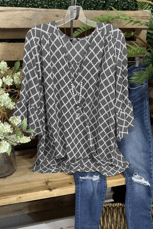 Geometric Print Ruffle T-Shirt