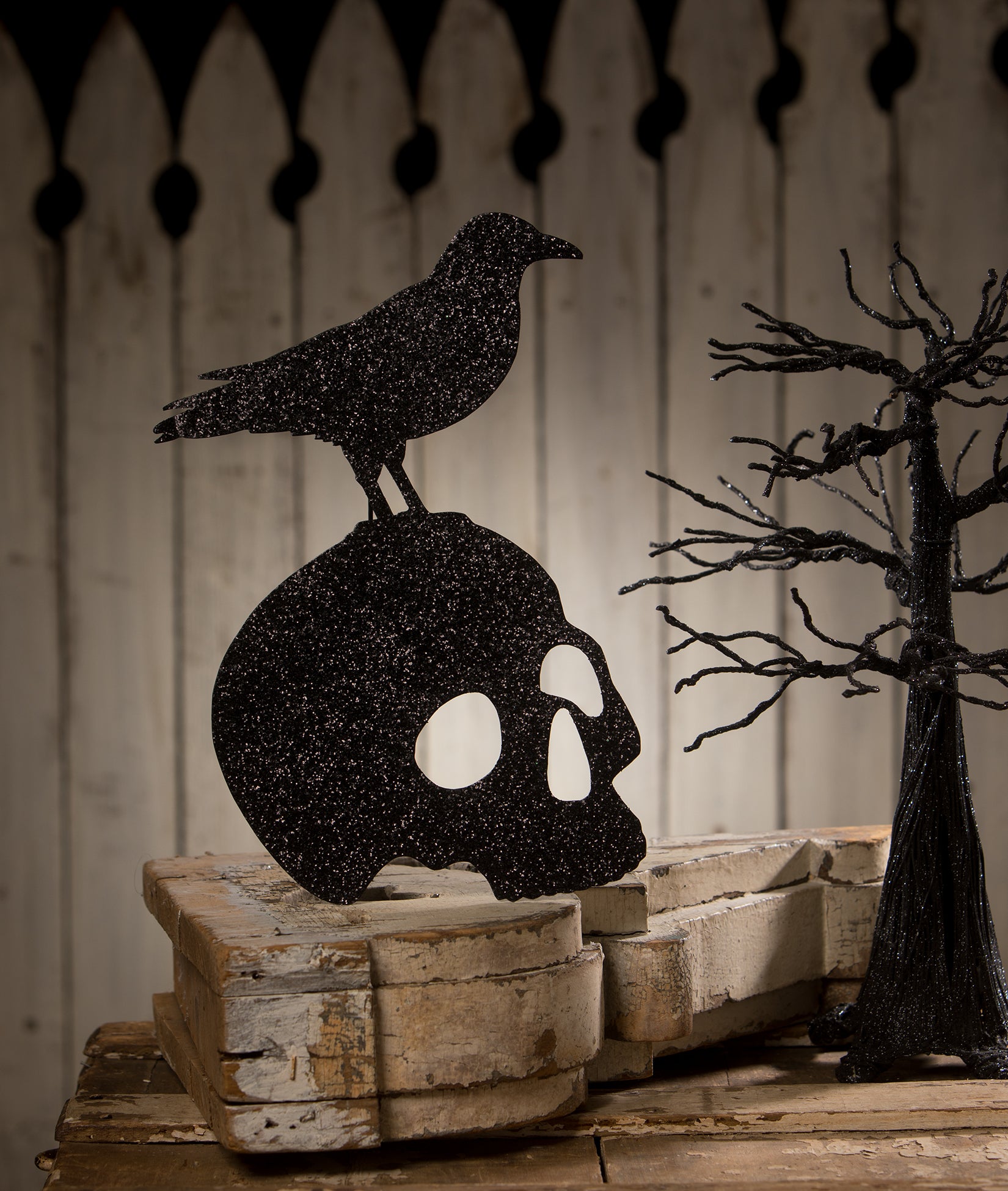 Halloween Crow on Skull Silhouette