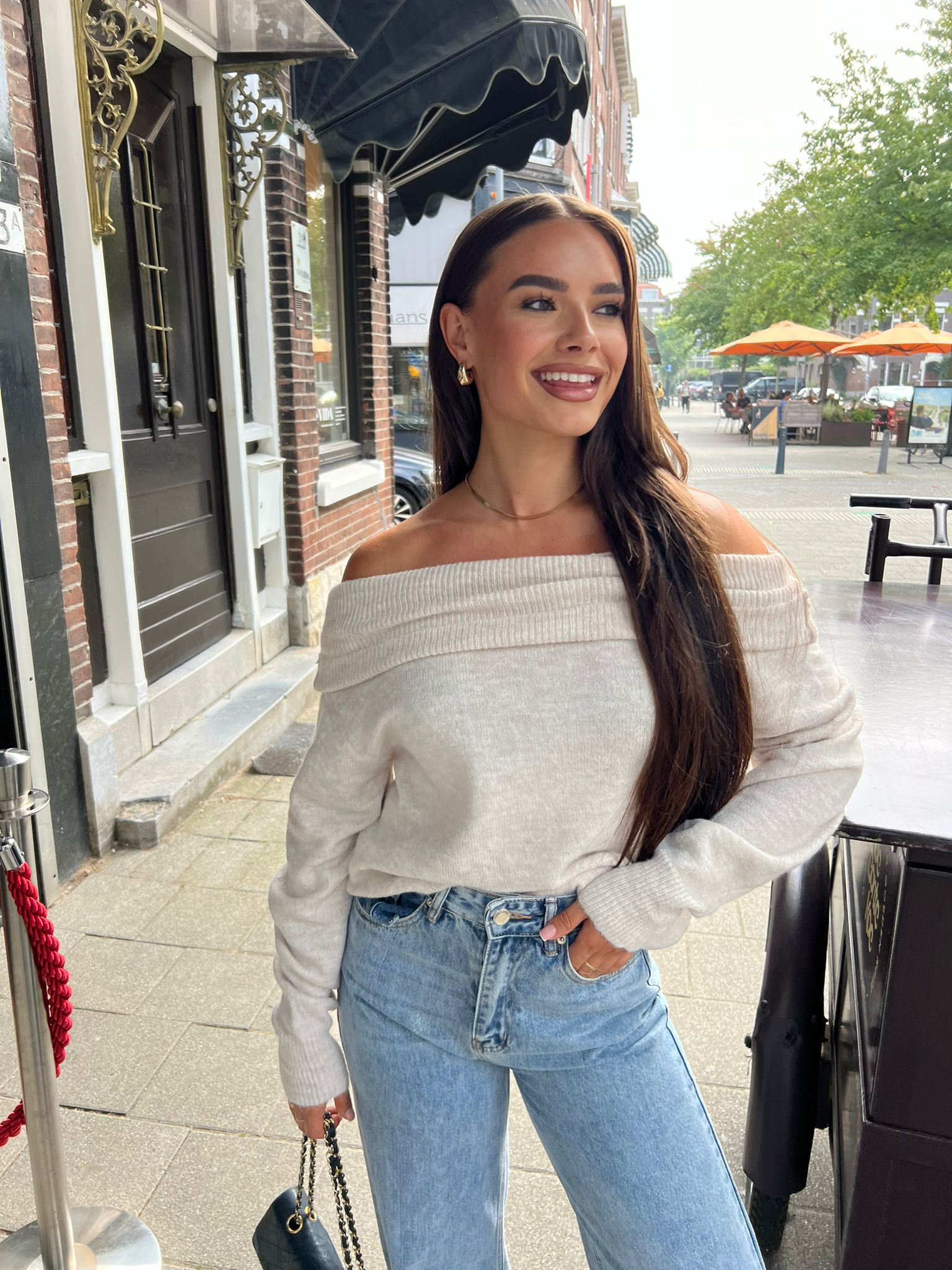 Nora Off Shoulder Sweater Beige