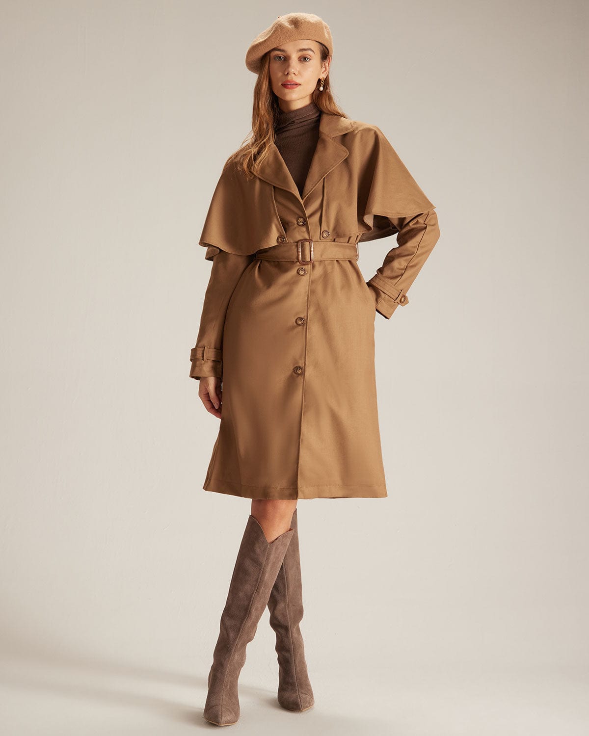 The Khaki Lapel Neck Single Breasted Coat