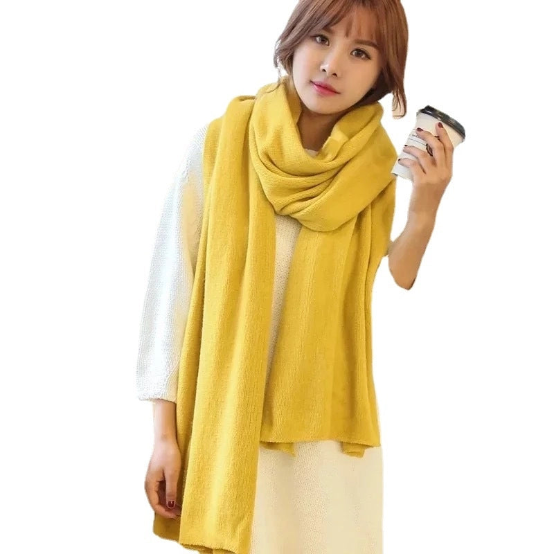 Winter Knitted Wool Scarf Cashmere Solid Color Fashion Shawl Warm Extended Scarf