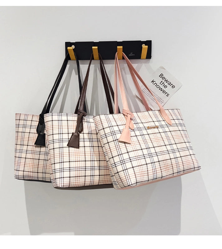 Women's Large Pu Leather Stripe Basic Vintage Style Zipper Tote Bag