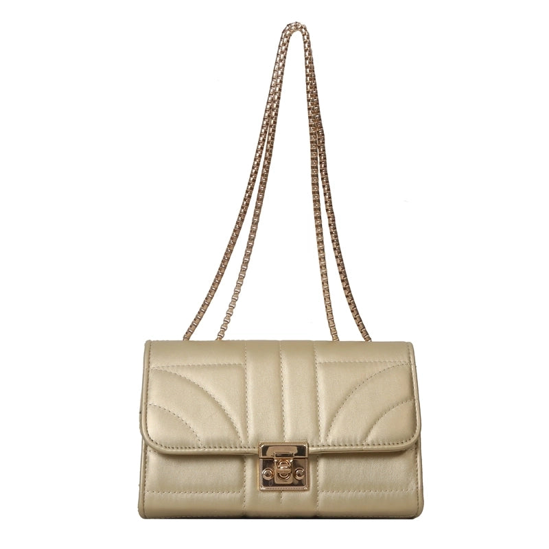 Women's Pu Leather Solid Color Classic Style Square Lock Clasp Shoulder Bag
