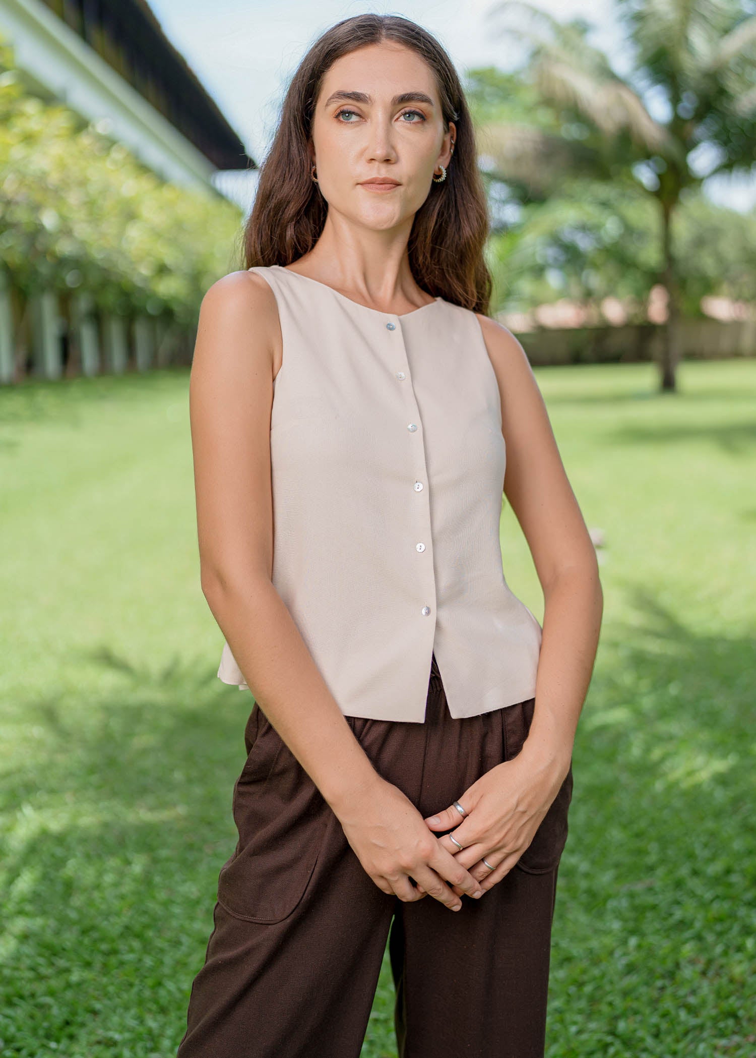 Sleeveless Button Down Blouse